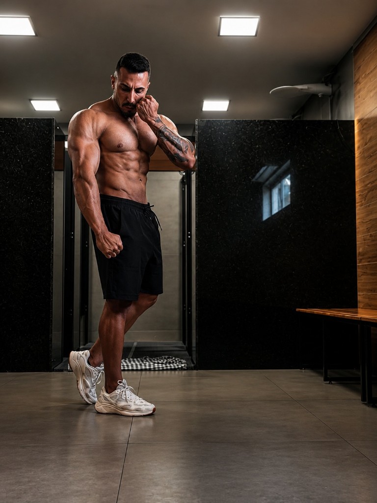Leonardo Moraes, atleta de fisiculturismo, em pose de competição